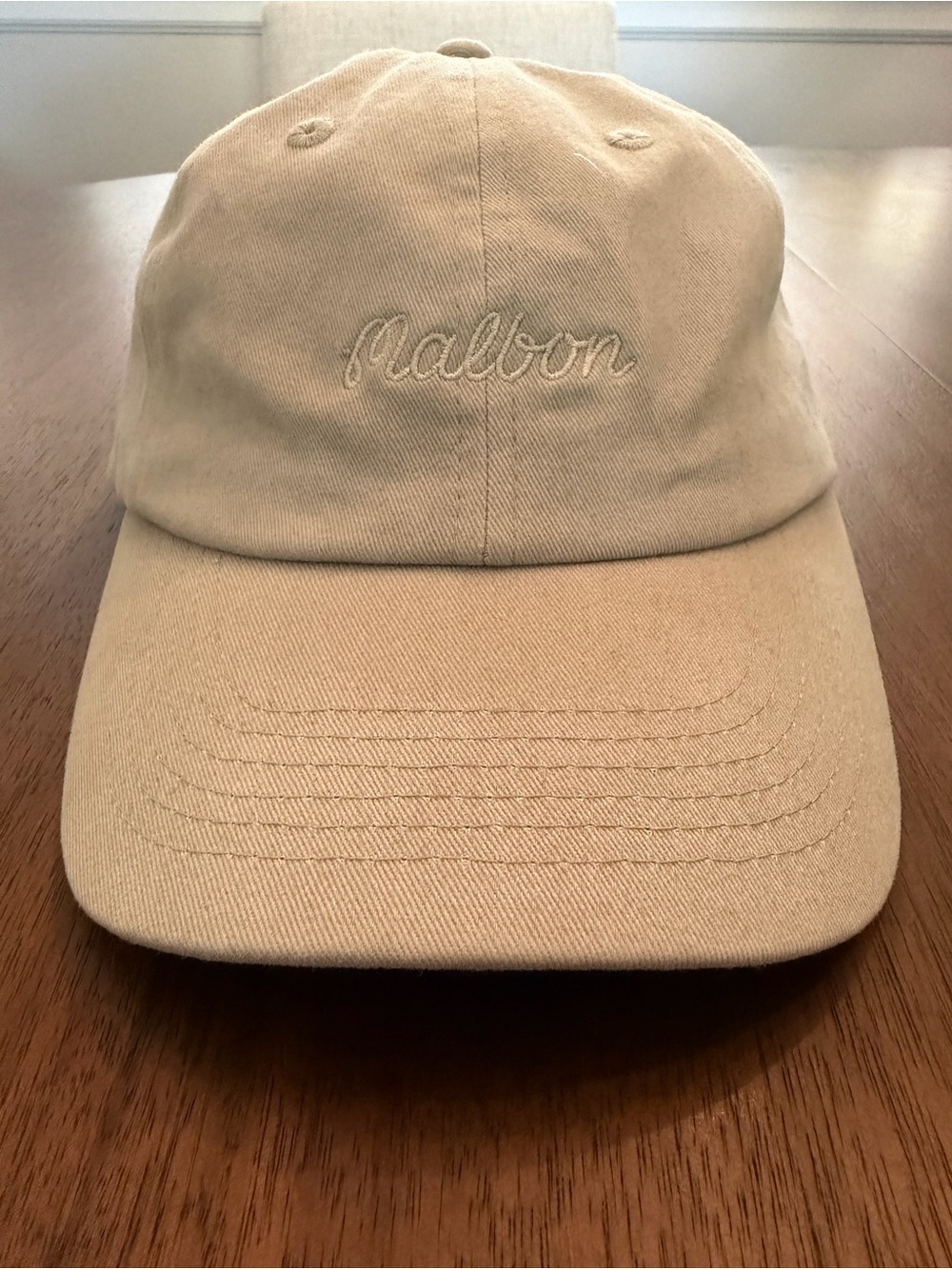 Malbon | Script Logo Beige Baseball Cap | Adjustable